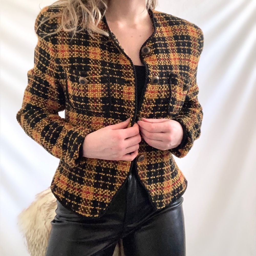 Vintage Plaid Woven Blazer